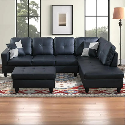 Sectional Couch for Living Room Furniture Sets,Black Leather Sectional Sofa L Shape Couch