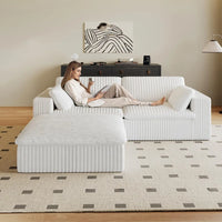78.8" L - Shaped Modern Modular Sectional Cloud Couch with Ottoman: Plush Corduroy Upholstered Sofa for Living Rooms, Bedrooms