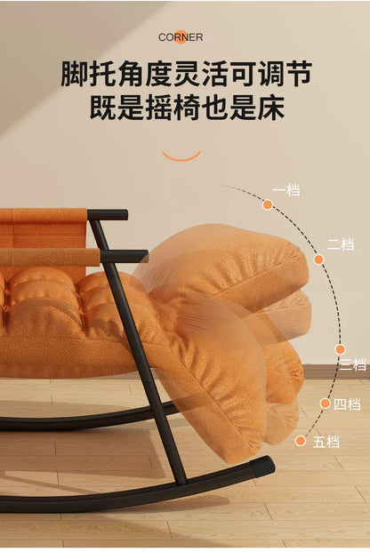 BJ Faux Leather Rocking Chair With Pedal Recliner Adult Balcony Home Folding Chair