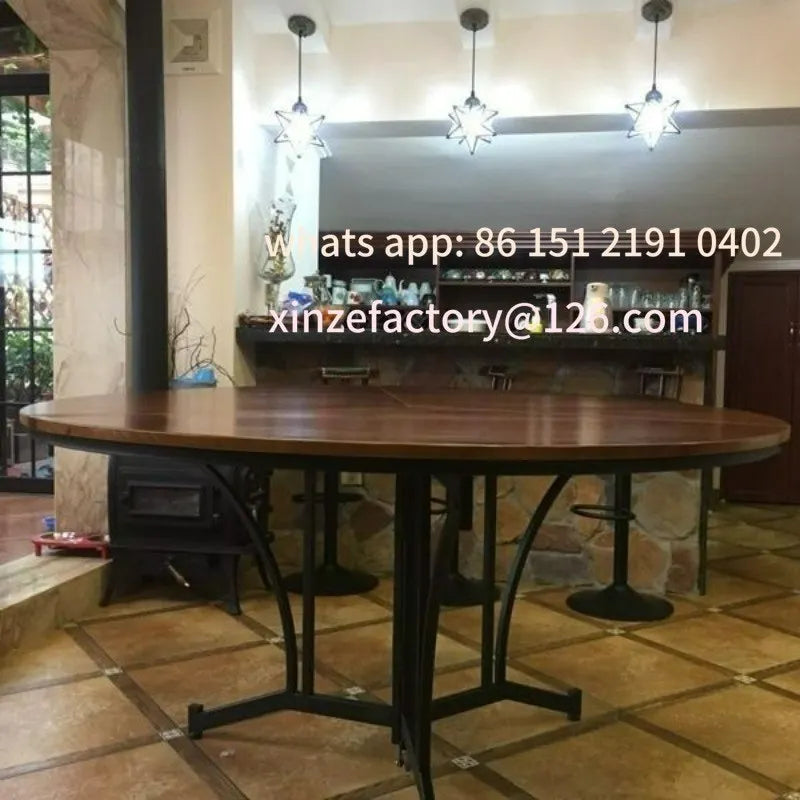 Customizable modern simple solid wood round folding dining table multi-functional wrought iron household large round table