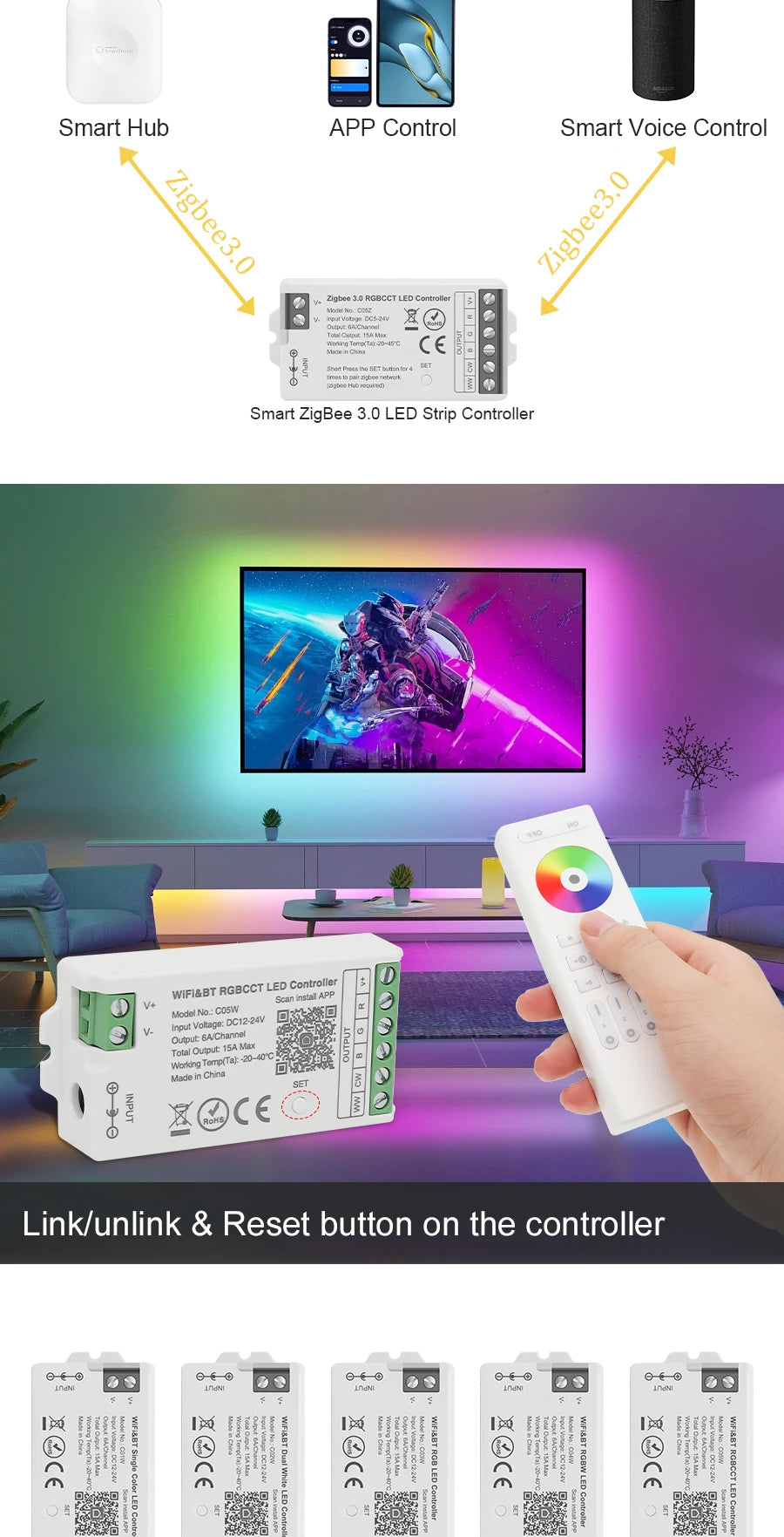 Smart LED Dimmer Tuya Wifi Zigbee DIM CCT RGB RGBW RGBCCT PWM LED Controller Support Alexa Google Home Voice Control