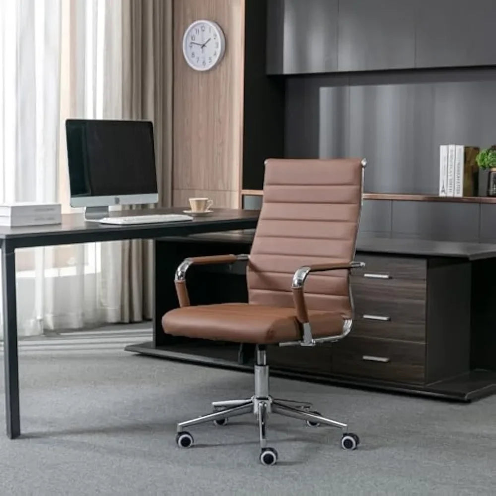 Home Office Chair Ribbed, Modern Leather Conference Waiting Room Chairs,Ergonomic Office Desk Chair, High Back Executive Compute
