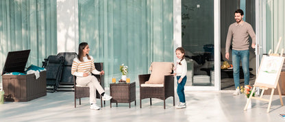 ts All Weather Outdoor Sectional Patio Sofa Manual Weaving Wicker Rattan Patio Seating Sofas with Cushion and Glass Table (Beige