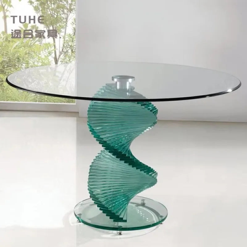Italian Style Solid Wood Dining Table Light Luxury Curved Round Table Tempered Glass Living Room Hotel Personalized Dining Table