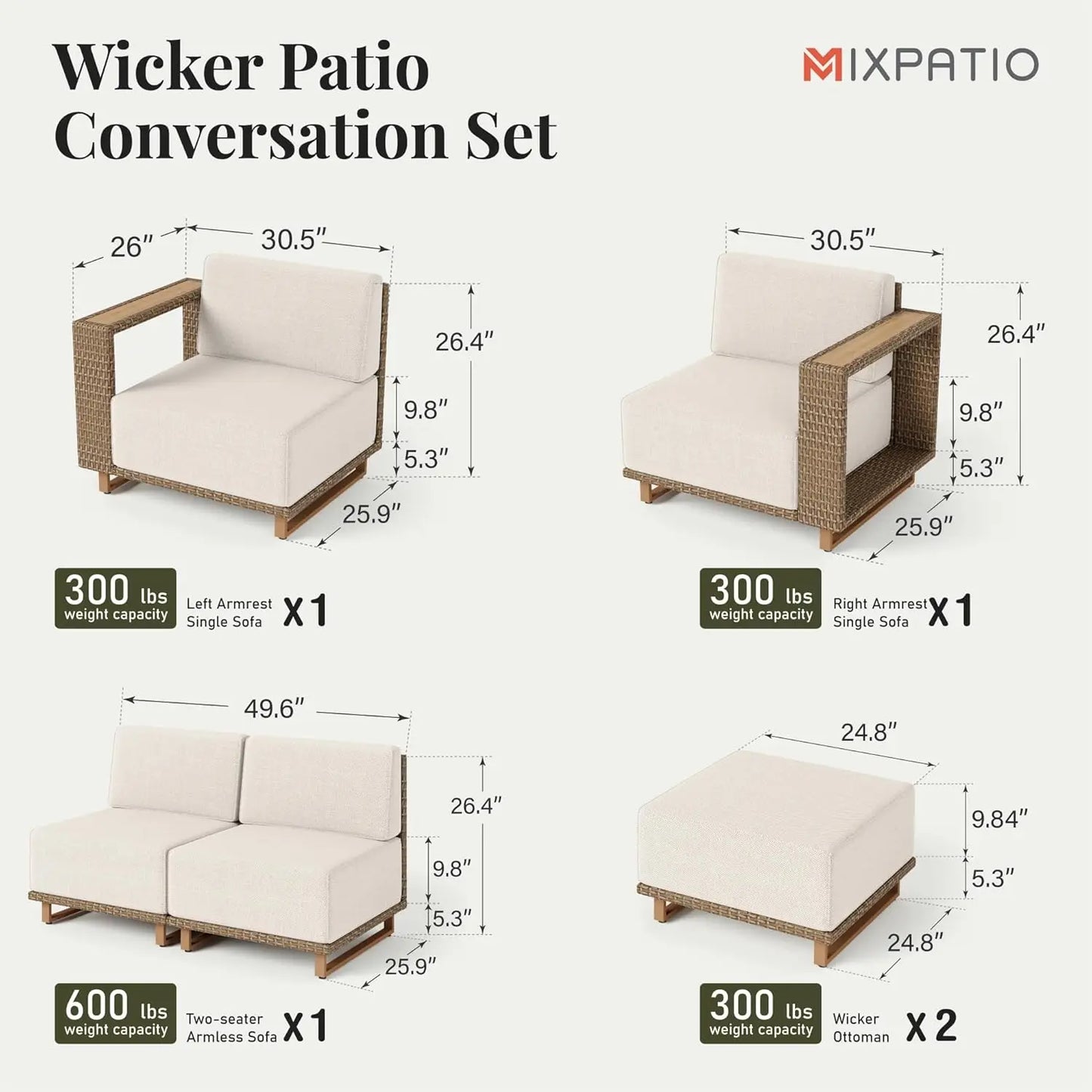 6 Piece Outdoor Wattan Sectional Sofa Extra Thick Cushions Lawn Deck Garden Patio Furniture Set Customized