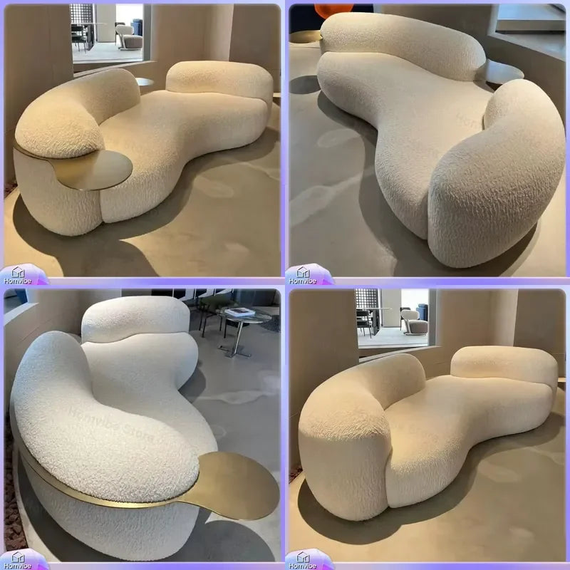 Cream Italian Light Luxury Single Reclining Curved Sofa Solid Wood Frame Small Apartment Living Room Sofa for Clothing Stores