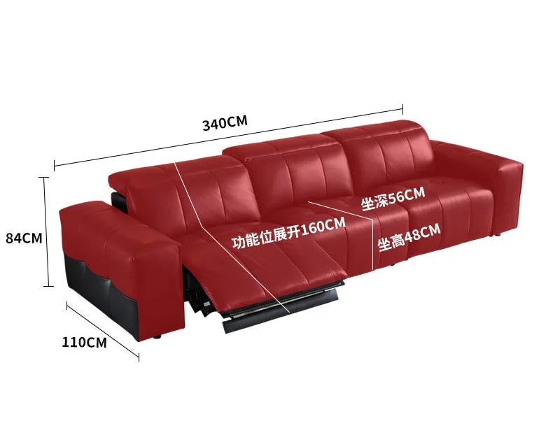 Italian minimalist pixel double electric sofa first layer cowhide straight row black zero retractable against the wall