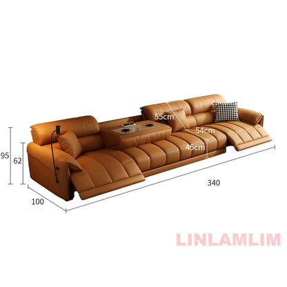 Modern Electric Reclining Sofa with Adjustable Footrest, USB, and Foldable Center Console – Italian Genuine Leather Power Sofa