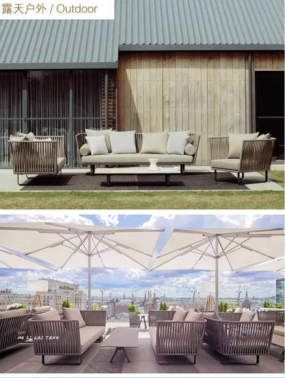 Outdoor Sofa Sunscreen Waterproof Courtyard Terrace Balcony Leisure Rattan Chair Sofa Double Card Seat Rattan Sofa Furniture