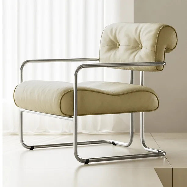 French light luxury stainless steel leather single sofa chair bedroom living room creative leisure chair cafe back dining chair