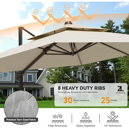 Large 9' X 12' Cantilever Patio Umbrella with 360° Rotation Heavy Duty Windproof Double Top Outdoor Rectangular Offset Umbrella