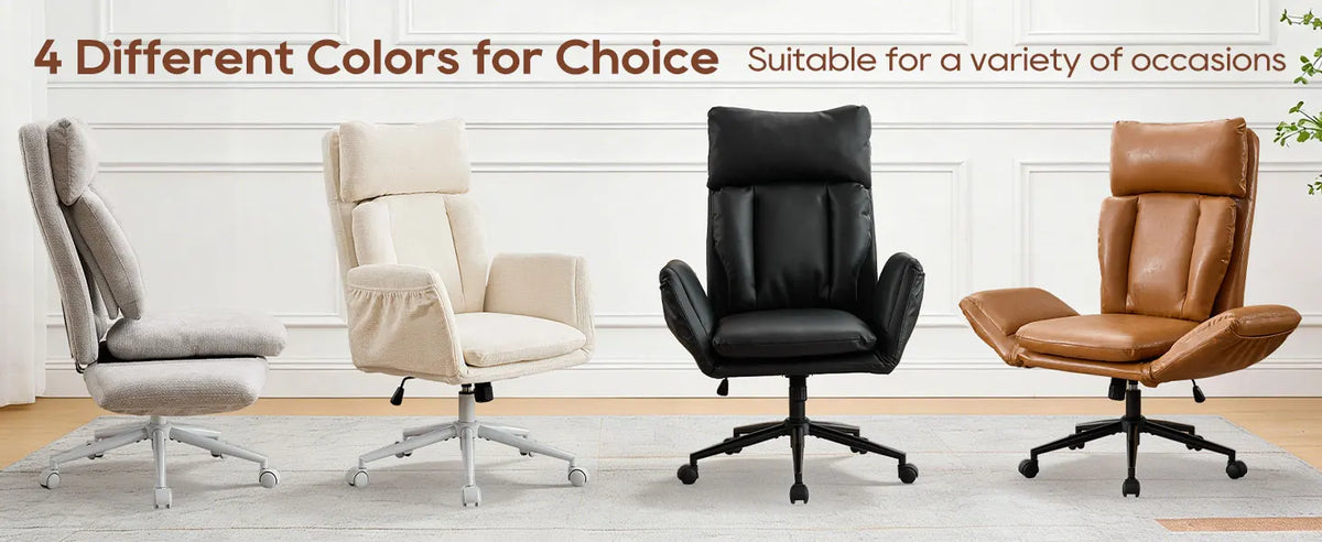 TCGBKAF Beige Big&Tall Office Chair with Flip Armrests Cross Legged Office Chair with Wheels Soft Chenille Executive Chair with Adjustable Lumbar Support Ergonomic Computer Desk Chair