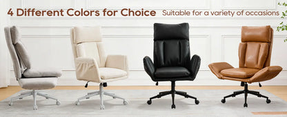 TCGBKAF Beige Big&Tall Office Chair with Flip Armrests Cross Legged Office Chair with Wheels Soft Chenille Executive Chair with Adjustable Lumbar Support Ergonomic Computer Desk Chair