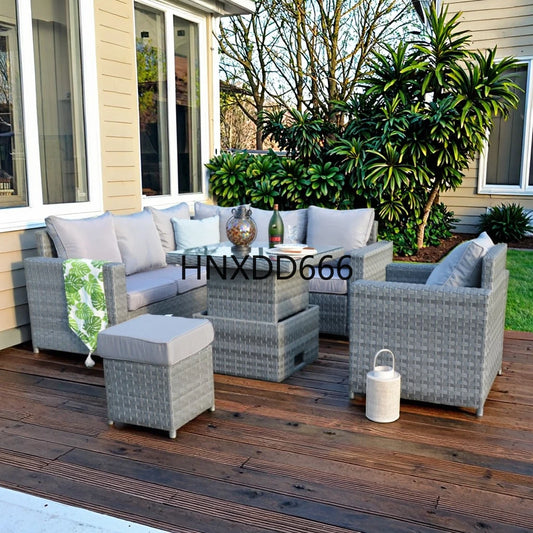 yss Factory Direct Sell Garden Corner Set Modern Wide Rattan Furniture Outdoor Lounge Sofa Set with Lift Table