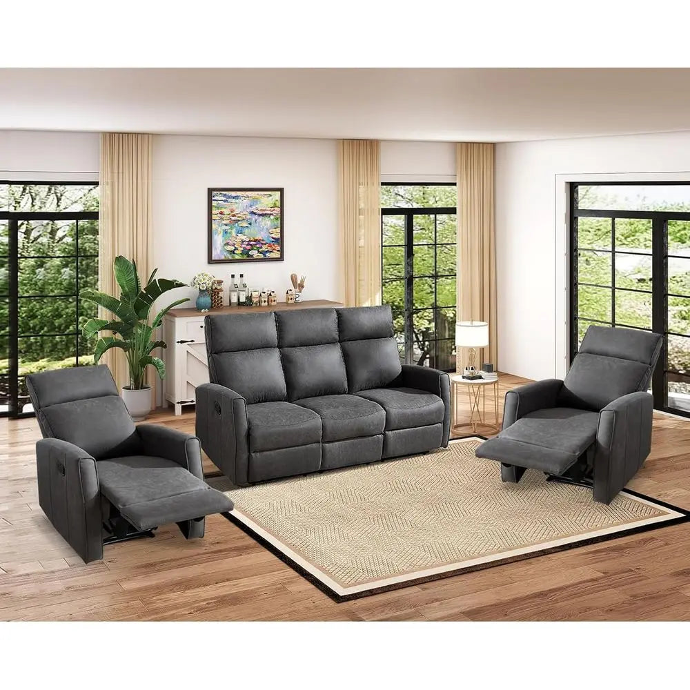 Manual Recliner Soa Set or Living Room, ern Reclining Couch urniture Set, Included 2pcs Reclining Chair and Wall-Her 3-Seater Re