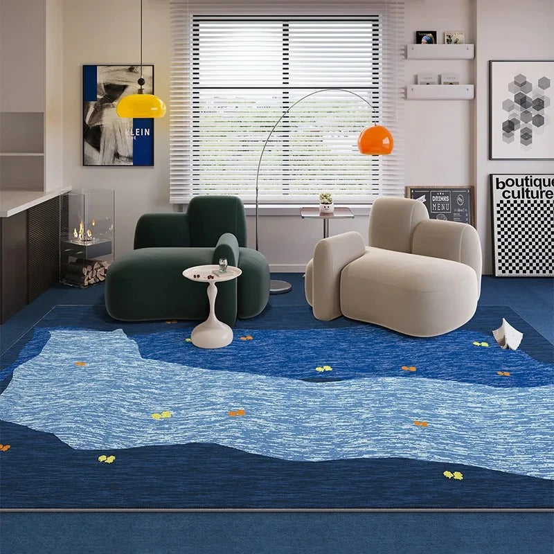 Blue Striped Living Room Rug Light Luxury Sofa Coffee Table Door Mat Retro Bedroom Lounge Non-slip Large Area Carpet Home Decor