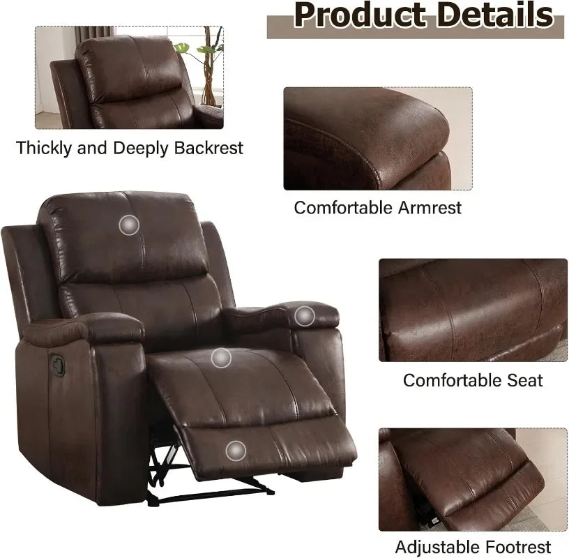 CANMOV Leather Recliner Chair, Classic and Traditional Manual Recliner Chair with Overstuffed Arms and Back, Manual Single Sofa