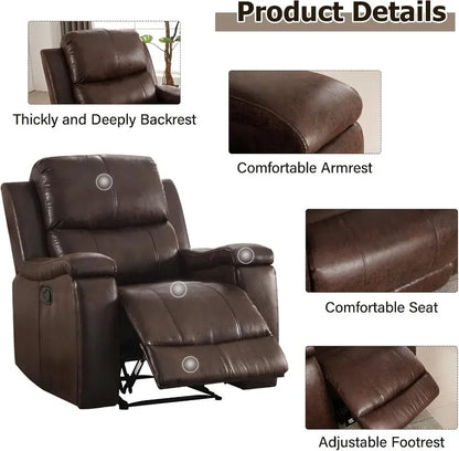 CANMOV Leather Recliner Chair, Classic and Traditional Manual Recliner Chair with Overstuffed Arms and Back, Manual Single Sofa