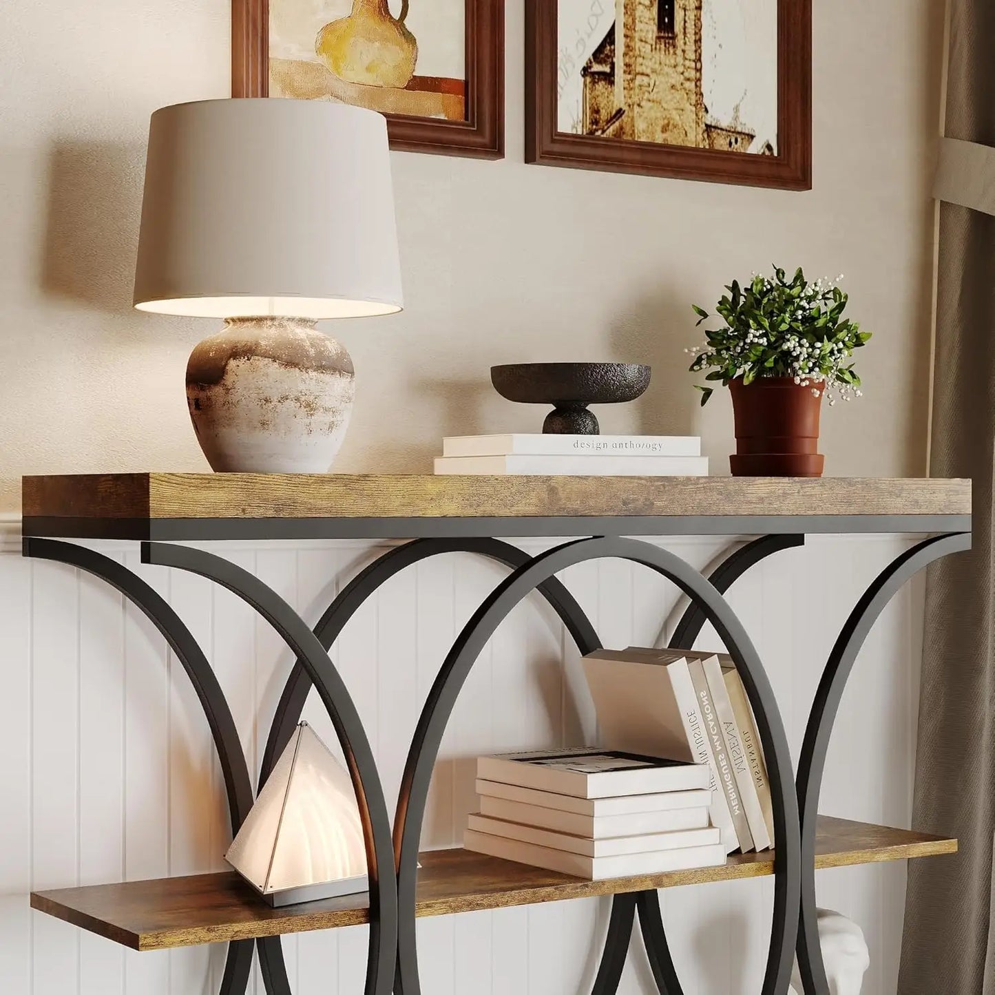 39" Narrow Console Tables for Entryway, Industrial 3-Tier Sofa Table with Metal Frame and Storage Shelves for Living Room,Foyer