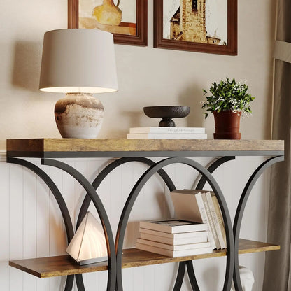 39" Narrow Console Tables for Entryway, Industrial 3-Tier Sofa Table with Metal Frame and Storage Shelves for Living Room,Foyer
