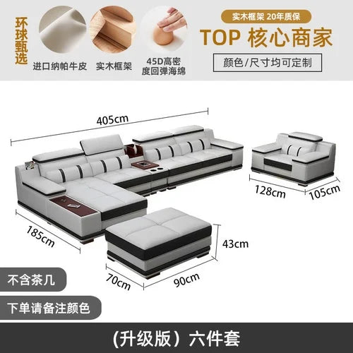 Massage sofa minimalist top layer cowhide home living room Italian minimalist leather art