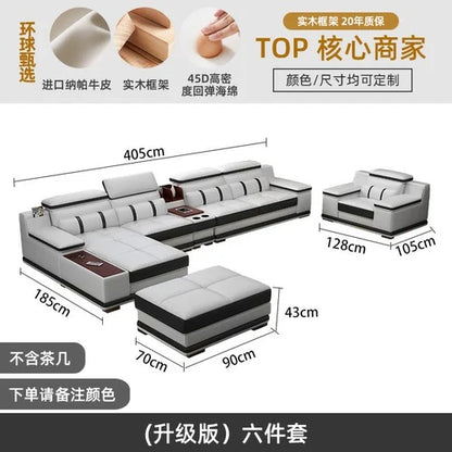 Massage sofa minimalist top layer cowhide home living room Italian minimalist leather art