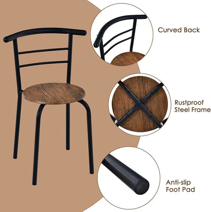 3 Piece Dining Table Set, Compact Table And 2 Chairs Set, W/Metal Frame And Storage Shelf, Breakfast Table Set For Apartment