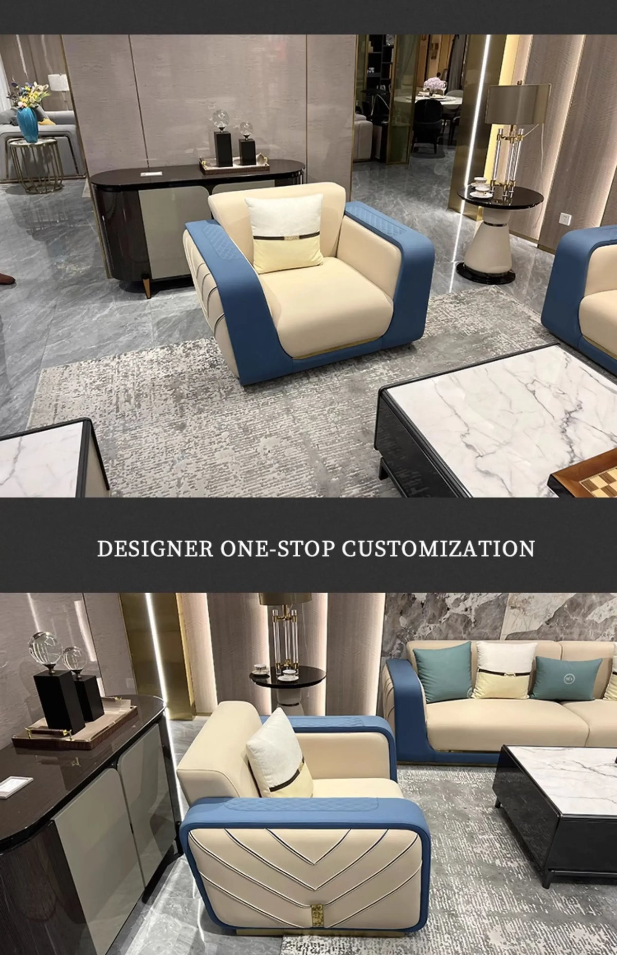 Italian light luxury large apartment leather sofa living room top layer cowhide designer villa high-end furniture combination