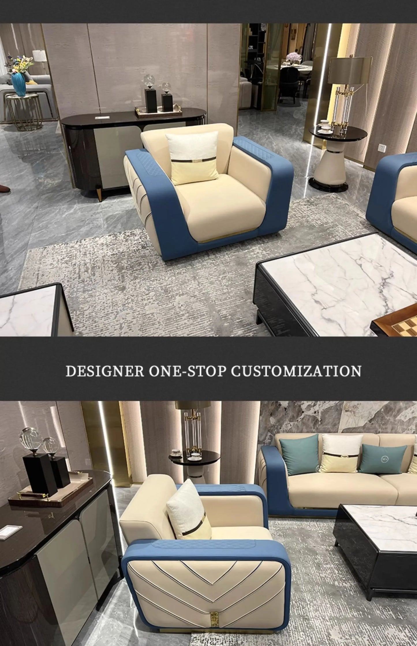 Italian light luxury large apartment leather sofa living room top layer cowhide designer villa high-end furniture combination