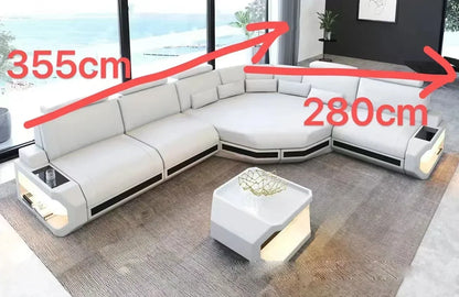 Modern Living Room Furniture L Shape Corner LED Leather Sofa with app control