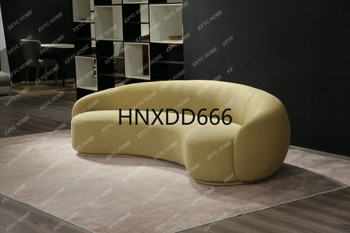 Fabric Minimalist Designer Living Room Arc Cashew Sofa Beauty Salon Lambswool Sofa