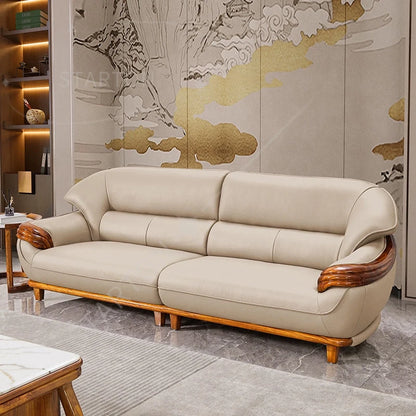 Modern new Chinese ebony sofa top layer cowhide high-end living room leather sofa