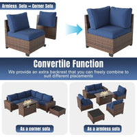 7-Piece Outdoor Patio Furniture Set with 44 Fire Pit Table and Wicker Rattan Sectional Conversation Area