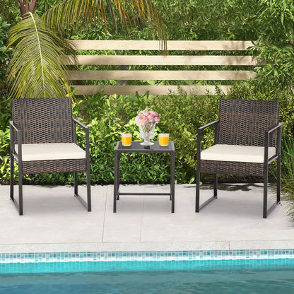 Garden Furniture Sets3 Piece Patio Furniture Set Woven PE Wicker Chairs with Tempered Glass Table Modern Outdoor Lounge