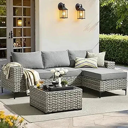 5 Pieces Outdoor Sectional Sofa Couch with Comfy Cushions Deep Seat, Modern Modular Wicker Rattan Conversation Set