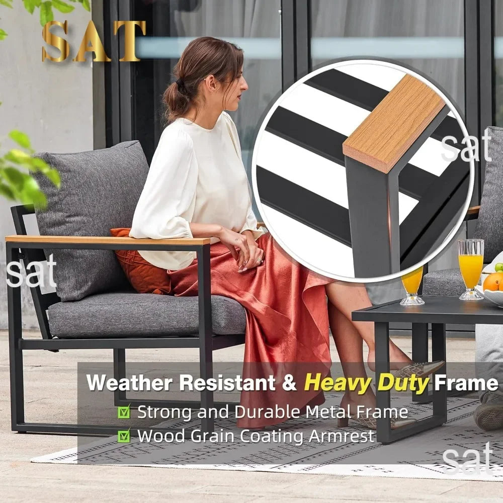 jz New Patio Furniture Set, 4 Pieces Outdoor  with Removeble, Washable and High-Resiliency Sponge Cushions