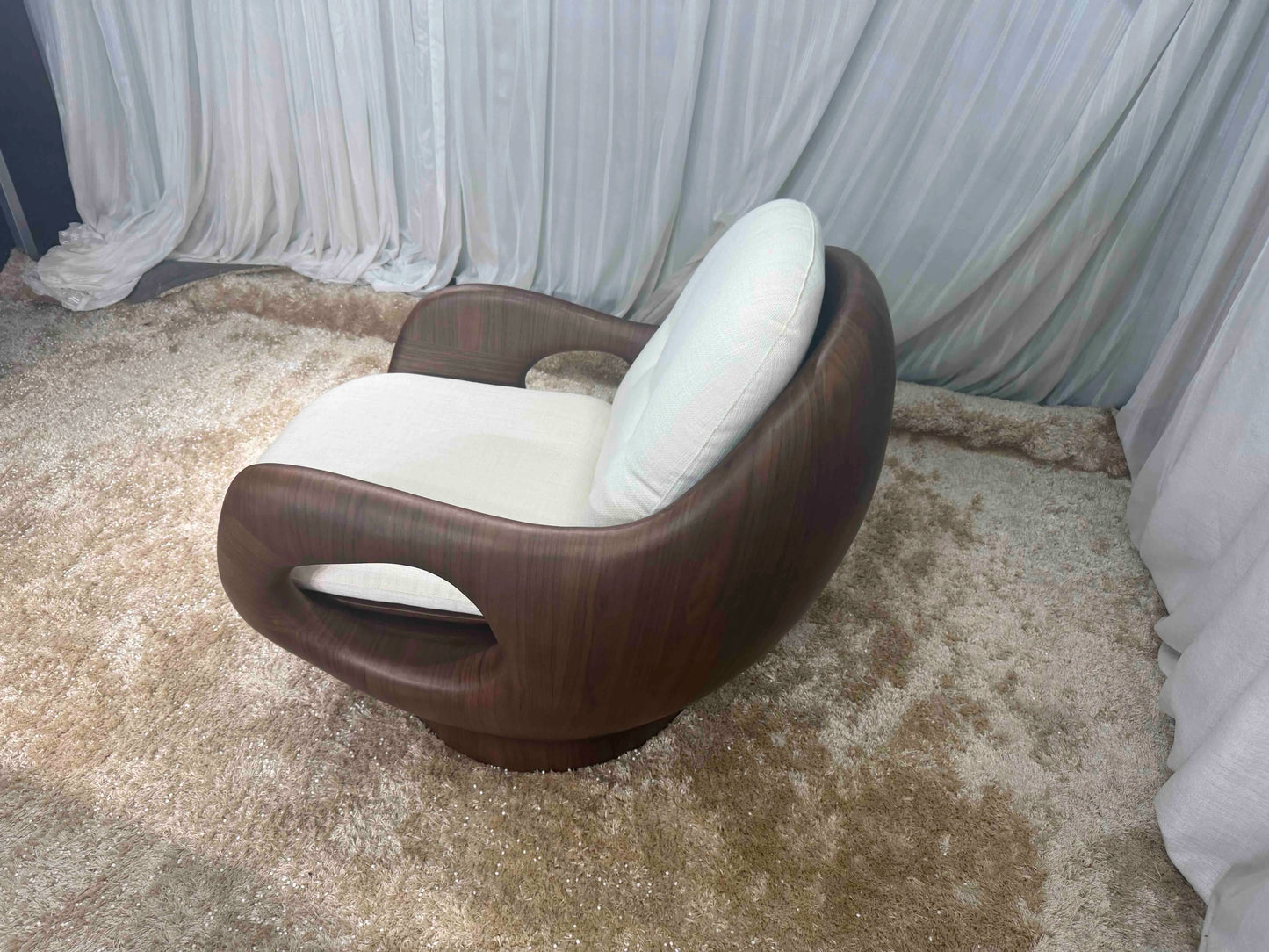 Aesthetic First Class Cabin Single Lounger Chair Reclining French Sun Lounge in Walnut Color Fibreglass Chair