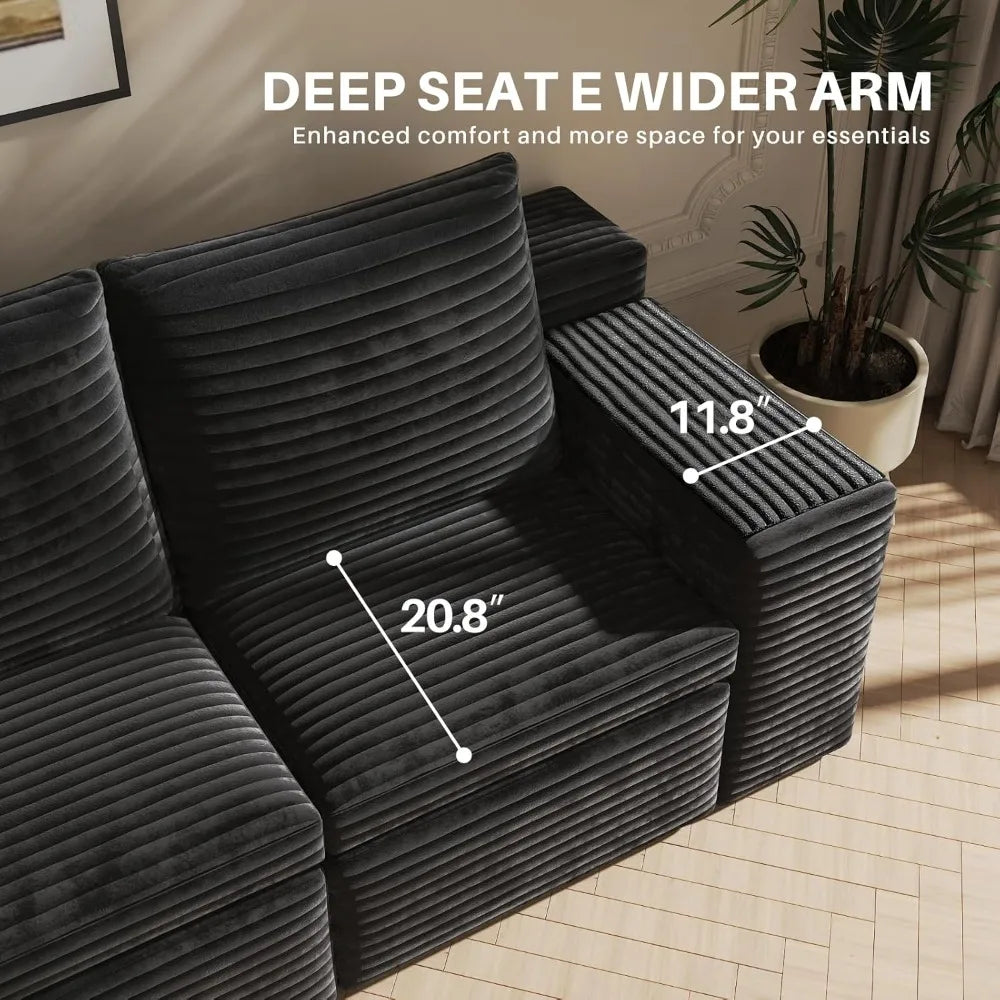 Modern 3-Seat L-Shape Sectional Sofa with Ottoman and 2 Pillows, Memory Foam Cloud Couch for Living Room