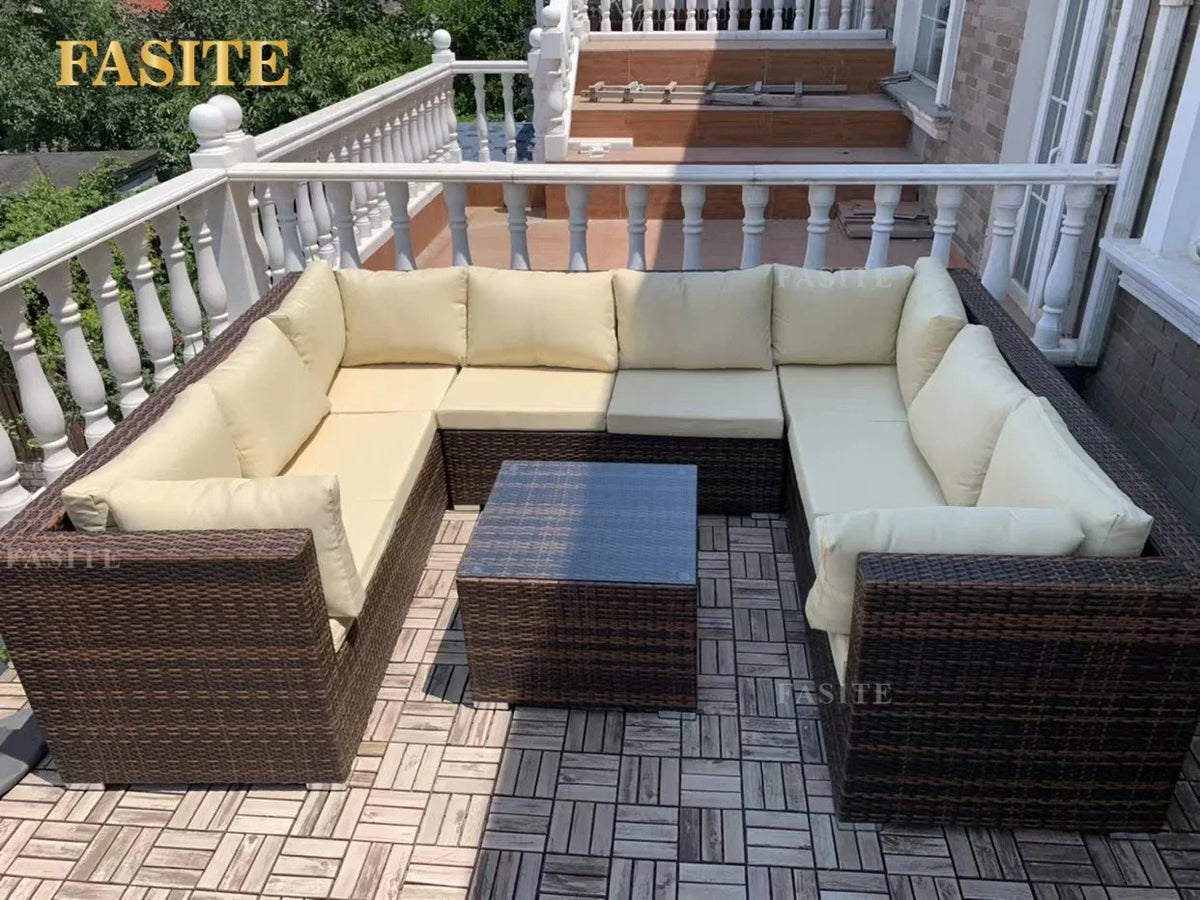 Outdoor rattan sofa combination U-shaped corner courtyard garden balcony hotel