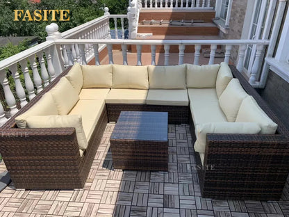Outdoor rattan sofa combination U-shaped corner courtyard garden balcony hotel