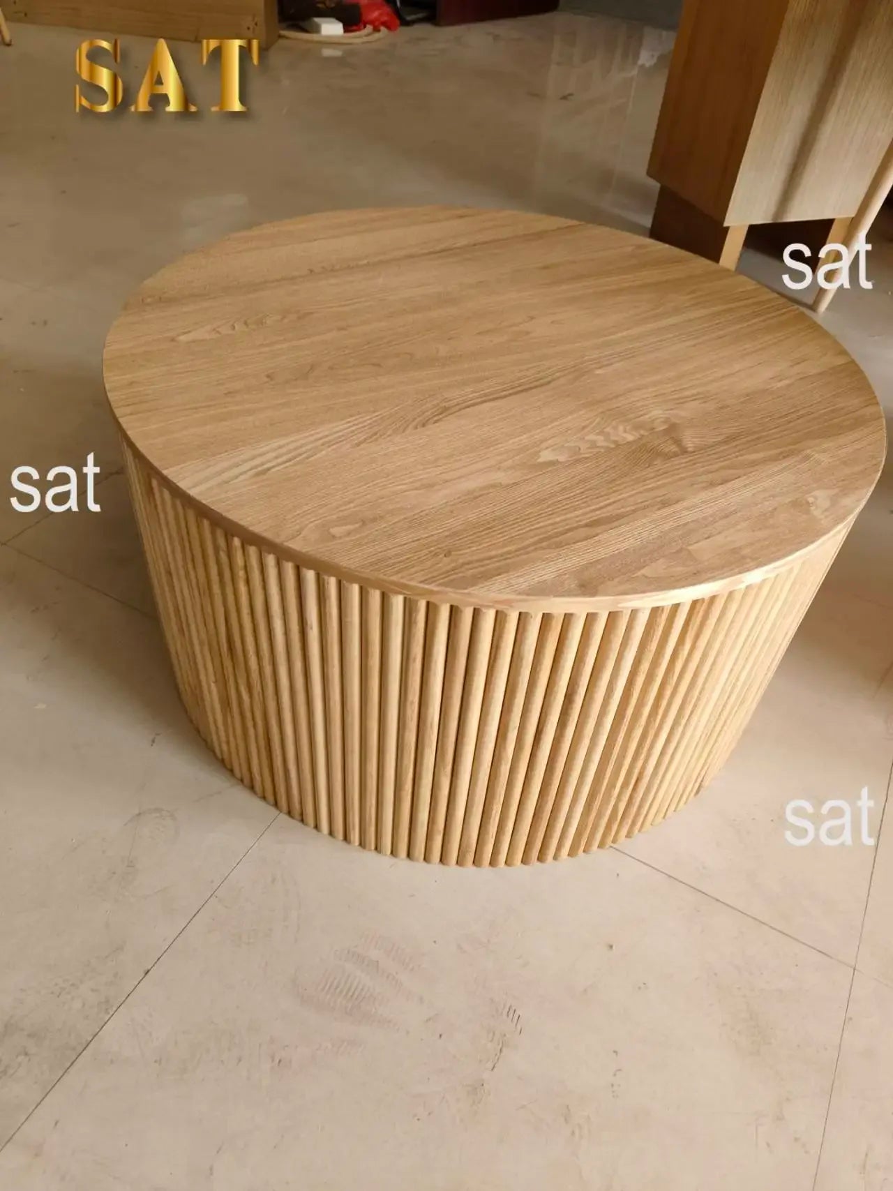 -Wood Fluted Reed Coffee Living Room Round Coffee Tables Of The Room