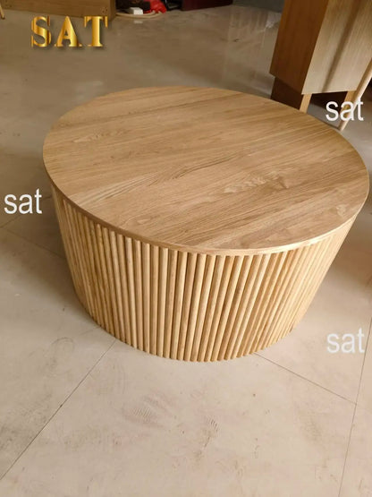 -Wood Fluted Reed Coffee Living Room Round Coffee Tables Of The Room