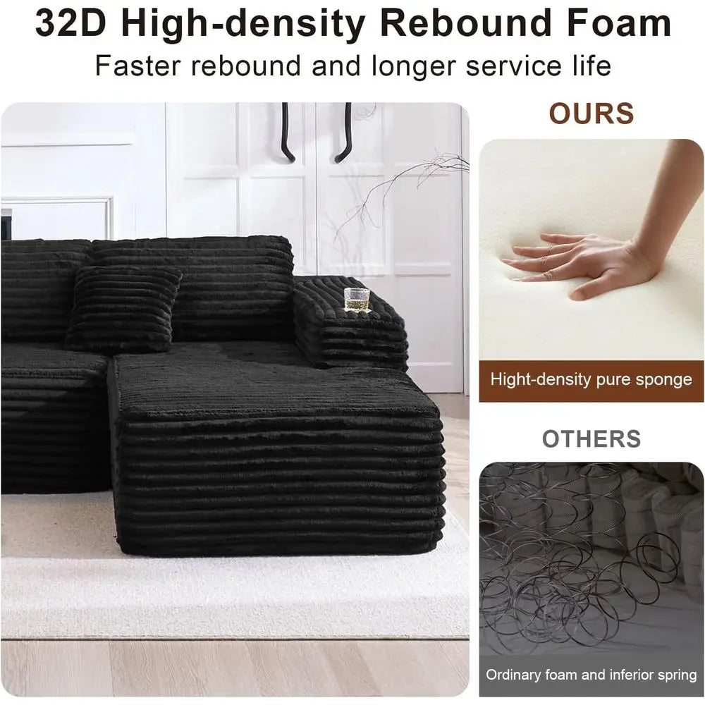 Cloud Sectional Couch with L-Shape Chaise, Modern Modular Sofa with Deep Seat, Built-in Cup Holder & Storage Pocket for Living