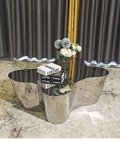 Light luxury stainless steel special-shaped coffee table high-end mirror business negotiation coffee table art