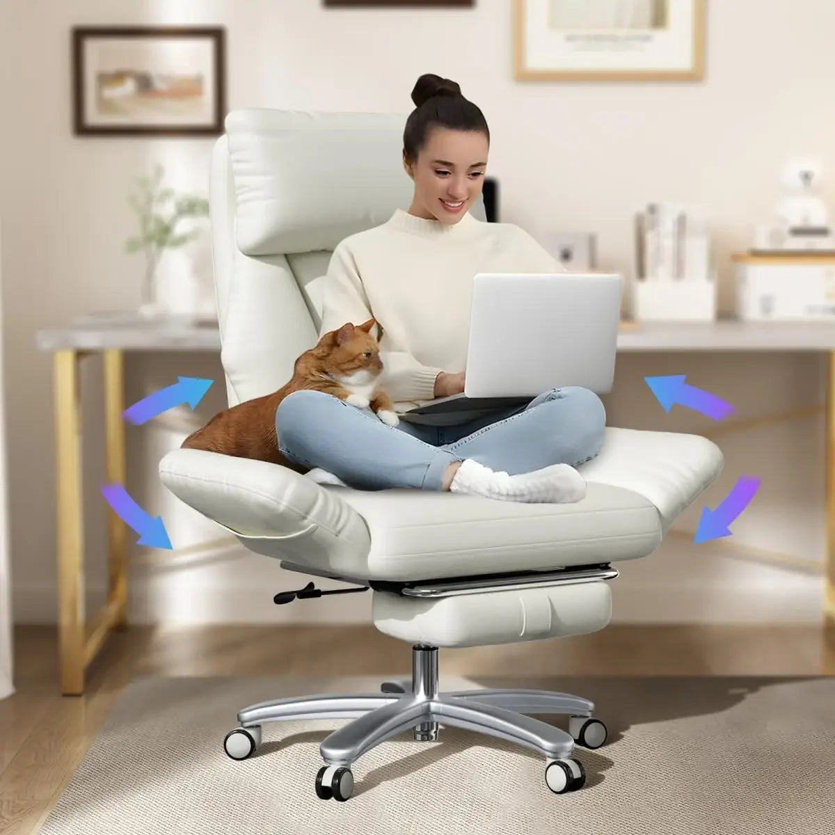 High Back Big And Tall Office Chair with Foot Rest Cross Legged Criss Cross Desk Chair Reversible with Arms for Comfortable