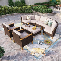 Outdoor Wicker Sectional Sofa Set, Half Moon Curved Patio Furniture Set with Ottman, High Back Rattan Patio Con