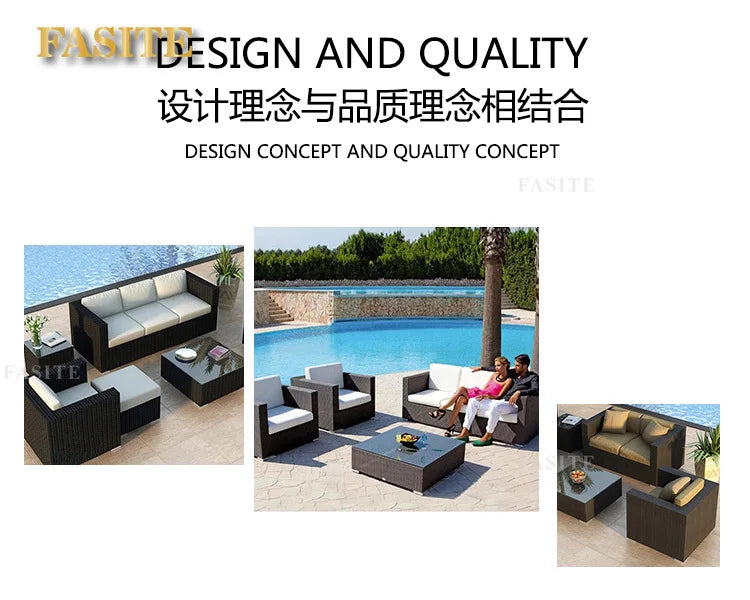 Outdoor rattan sofa, rainproof and sunscreen woven three piece set, tea table combination, outdoor furniture