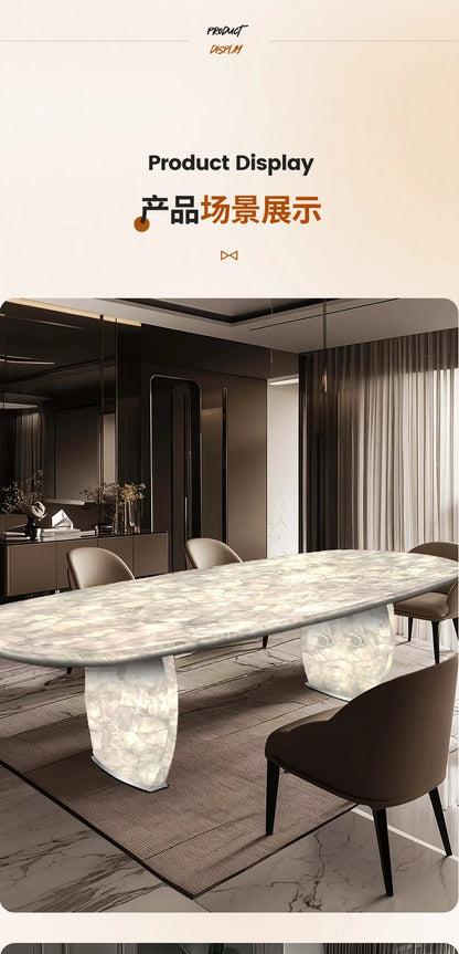 Luminous dining table Jade luxury stone dining table Light luxury large flat-floor villa High-end modern dining table