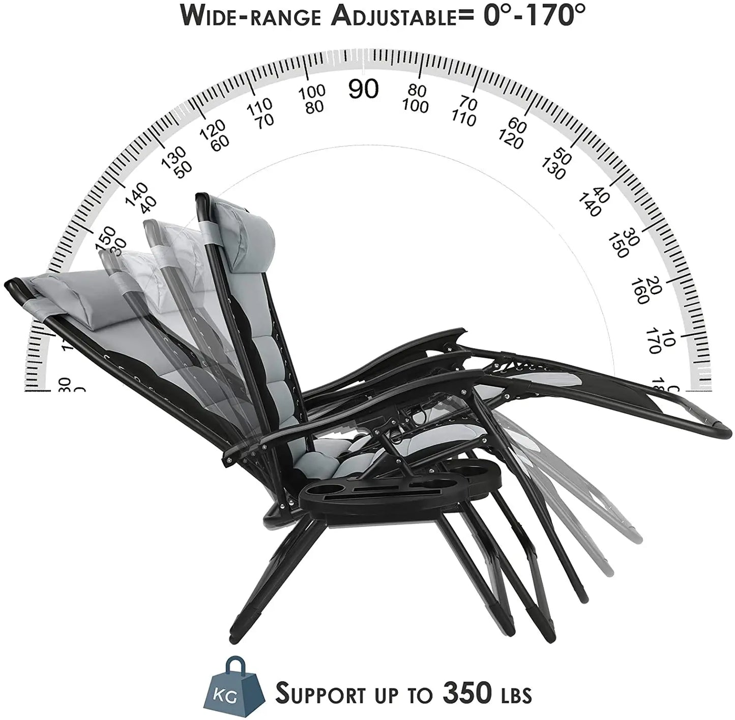 Padded Zero Gravity Lounge Chair Folding Patio Recliner with Adjustable Headrest & Cup Holder, Support 160kg Sun Loungers