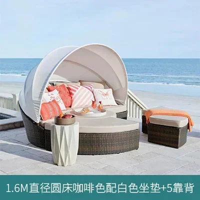 Outdoor rattan round bed leisure garden courtyard swimming pool beach bed